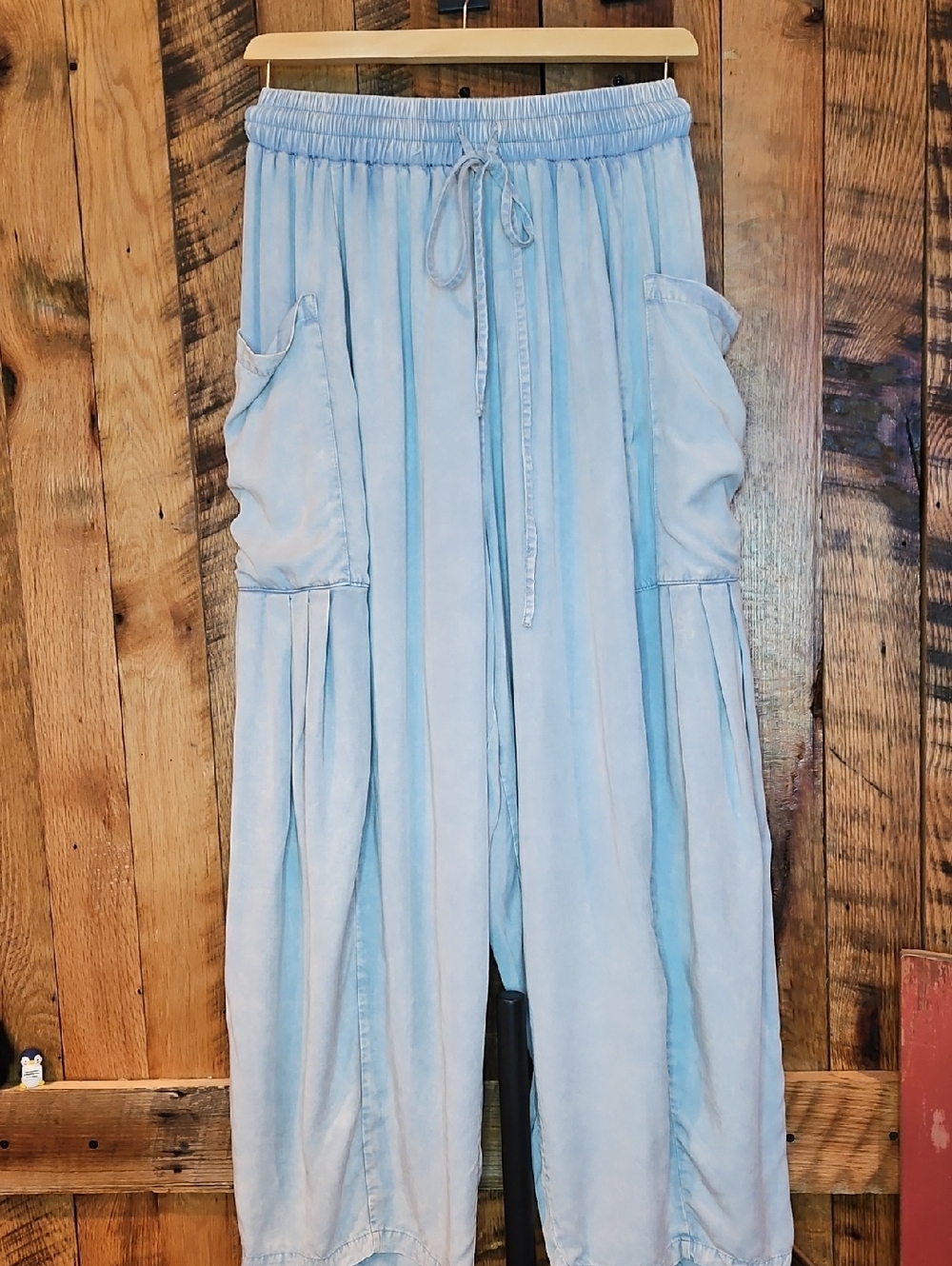 366 Oli & Hali Light Blue Wide-Leg Drawstring Cargo Pants